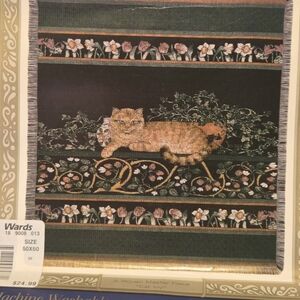 Vintage Montgomery Wards Cat Tapestry With Matching Greeting Card 50x60 NIP 1999